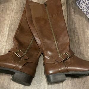 Brown knee high zip up boots